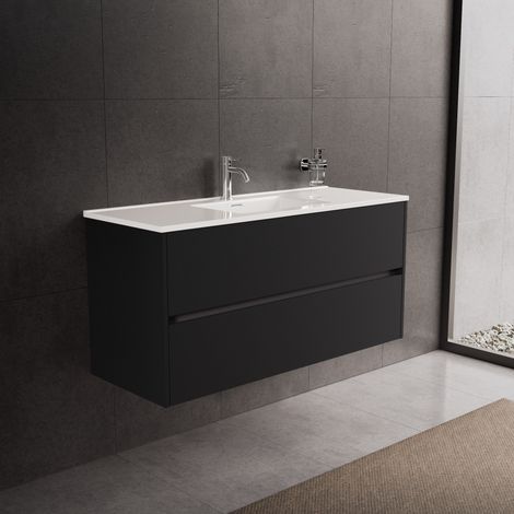 Inda - Mobile bagno 120 cm Nero opaco  con 2 cassetti e lavabo in (1/5)
