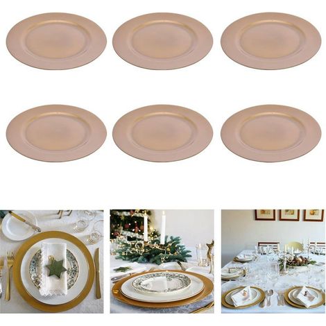 TRADE SHOP - 6 X Sottopiatti Natalizi In Plastica 33cm Decorazioni Natale Per La Tavola Gold - (1/5)