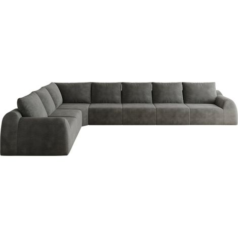 Divano angolare modulare a L 401 cm in tessuto chenille grigio scuro senza montaggio (1/5)
