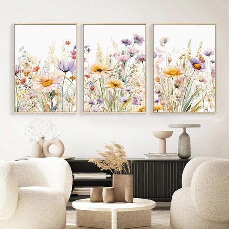 Blumen Poster Wohnzimmer Bilder Set Gänseblümchen Leinwand Drucke 40 x 50 cm (1/5)