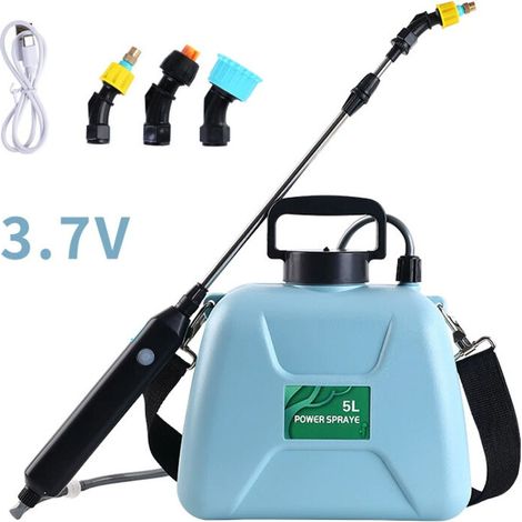 Elektrische Gartenspritze mit 3 verstellbaren Düsen, USB-Ladefunktion, Pflanzenschutzspritze für Garten, Unkrautbekämpfung und Autowäsche (5-Liter-Sprühgerät, blau)
