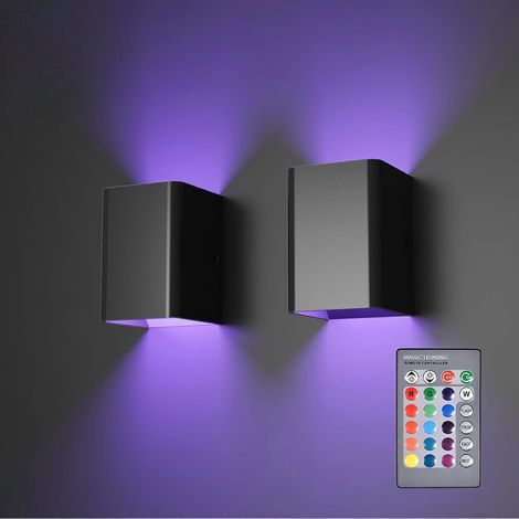 2er-Pack dimmbare schwarze Wandleuchten, 5 W LED-Innenleuchten mit Fernbedienung, RGB-Farbwechsel, Stimmungslicht nach oben und unten (1/5)