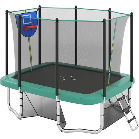 Trampoline Exterieur Enfant Adulte 317 x 255 cm, Panier de Basketball, But de Football, Échelle, Trampoline Rectangulaire, 68 Ressorts, 2 Portes Zippé (1/5)