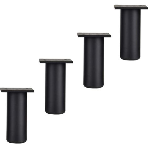 Lot de 4 pieds de meubles, pieds de support réglables pour canapé, pieds en métal pour lit/meuble TV, résistants, avec vis, noirs, 10 cm (1/5)