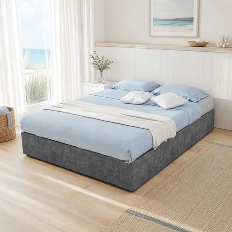Cama canapé 140 x 200 cm gris en terciopelo holandés con elevación a gas DESVIAE (1/5)