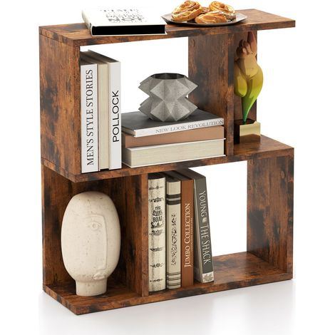 COSTWAY 3-Tier Bookshelf Display Shelf for Small Space Freestanding Side Table Rustic Brown (1/5)