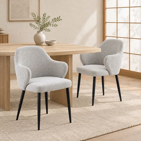 Sedie da sala da pranzo (lotto da 2) in tessuto grigio chiaro, gambe in metallo HAVRYA (1/5)