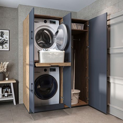 Roomart DORA-I Waschmaschinen-Überbauschrank 130, Anthrazit-Eiche