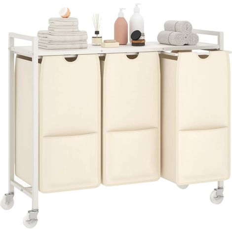 Cesto de ropa sucia, bolsas extraíbles resistentes, organizador que ahorra espacio, BLANCO (1/2)