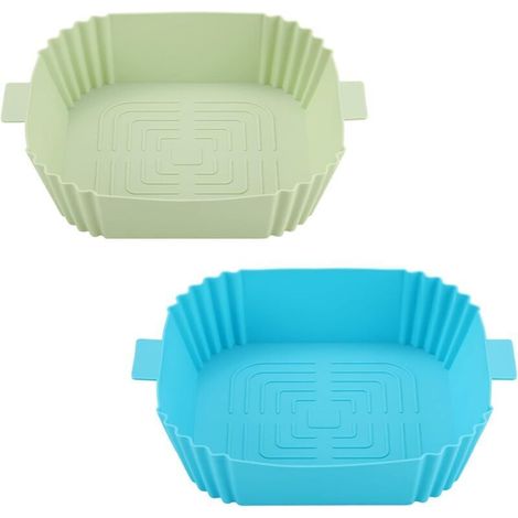 Friteuse à air comprimé en silicone - Panier en silicone réutilisable pour friteuse à air comprimé - Plaque de cuisson en silicone pour four à micro-ondes - Accessoires de four (bleu + vert) (1/4)