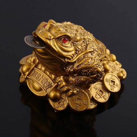Goldener und silberner Feng Shui Frosch-Glücksbringer, chinesischer Reichtums- und Glücksbringer, Geld-Frosch-Münzen für die Heim- und Bürodekoration (S 665mm-Gold). (1/5)