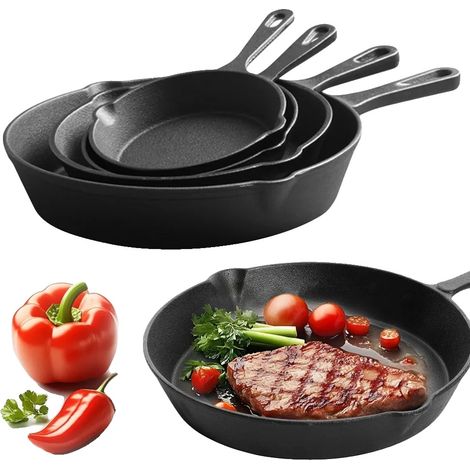 Juego de cacerolas de hierro fundido, precuradas, versátiles para cocinar, 4 piezas (1/5)