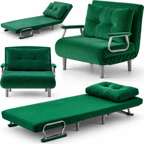 Poltrona Divano Letto Singolo Reclinabile Verde Rivestimento in Velluto a Coste (1/5)