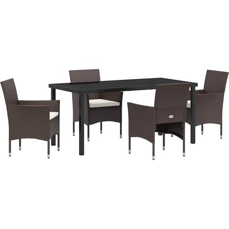 Garden Dining Set with Cushion 5 pcs Brown Poly Rattan vidaXL (1/5)