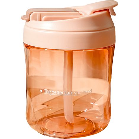 Plastic Water Bottle With Straw Portable Cute Pot Belly Bottle for Hiking Walking Outdoor Sports Peach Pink