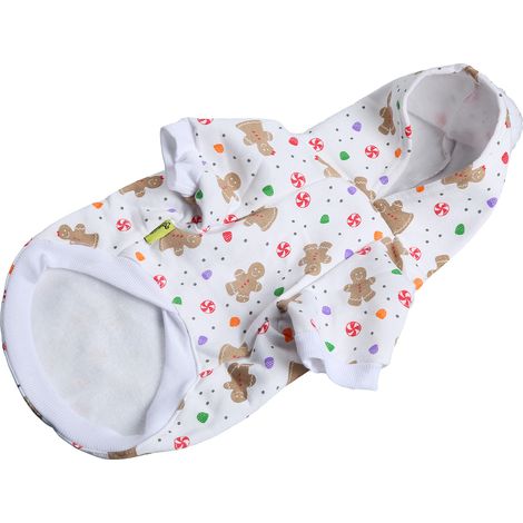 Sweat à capuche de Noël pour chien, fond blanc, imprimé bonhomme en pain d'épice mignon, veste chaude pour temps froid, pour petits et grands animaux de compagnie, taille M (1/5)