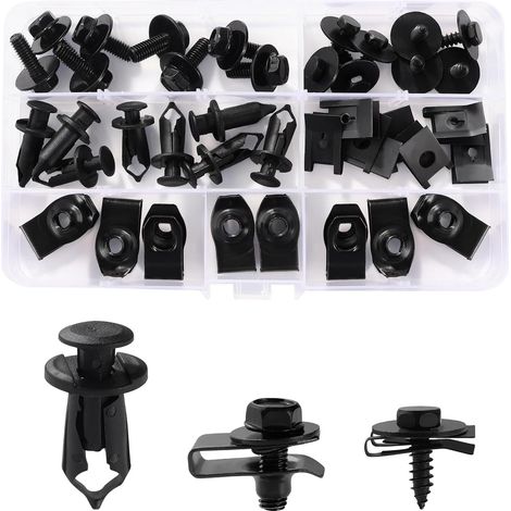 40 Pièces Kit de Clip à Vis et Écrou, Vis de Carrosserie pour Ailes de Voitures, Garde-Boue Boulons de Agrafes Carrosserie, pour Pare-Chocs et Garniture de Porte, Noir (1/5)