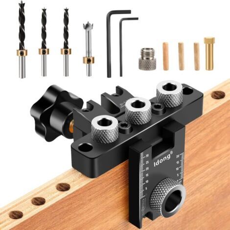 Gabarit De Percage Set,8/10/15 mm Gabarit de Trou de Poche,3 en1 Kit Localisateur de Guide de Percage Cheville Bois,Outils de Bricolage pour le travail du bois (noir Gabarit De Percage) (1/4)