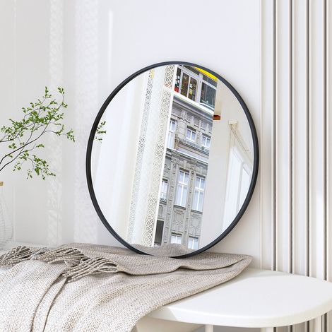 Spiegel Rund mit Schwarzer Rahmen, Runder Wandspiegel φ 40 cm, moderner Hängespiegel für Badezimmer Schlafzimmer Wohnzimmer Flur, dekorativer Schminkspiegel (1/5)