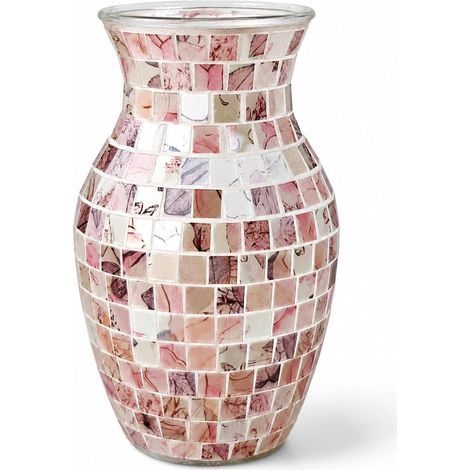 Vase en Verre mosaïque 20 cm, Vase à Fleurs déco, Rose marbré Vase (Rose-B) Vase décoratif en verre effet mosaïque Rose marbré, hauteur 20 cm pour fleurs, branches et décoration de table. (1/5)