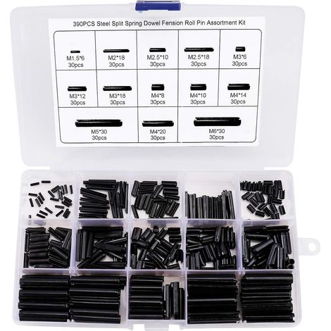 Kit d'assortiment de 390 goujons en acier au manganèse (M1,5, M2, M2,5, M3, M4, M5, M6) avec boîte. (1/4)