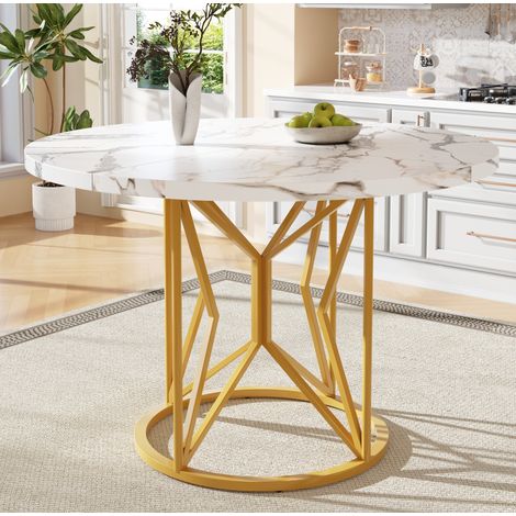 Table ronde MDF effet marbre dorato con gambe in metallo, Ø100x76 cm