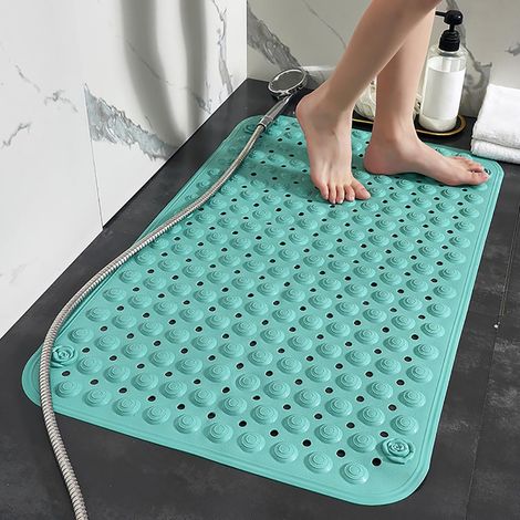 Tapis de Douche Antidérapant 50x80cm,Tapis Antidérapant Douche avec Ventouses et Trous de Drainage,Matériau PVC,Toucher Doux,Vert (1/5)
