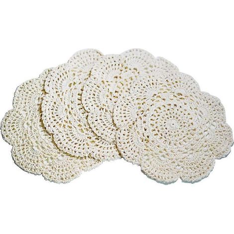 Lot de 4 napperons ronds en dentelle au crochet de 22 cm (beige), sets de table faits main en coton crocheté. (1/5)