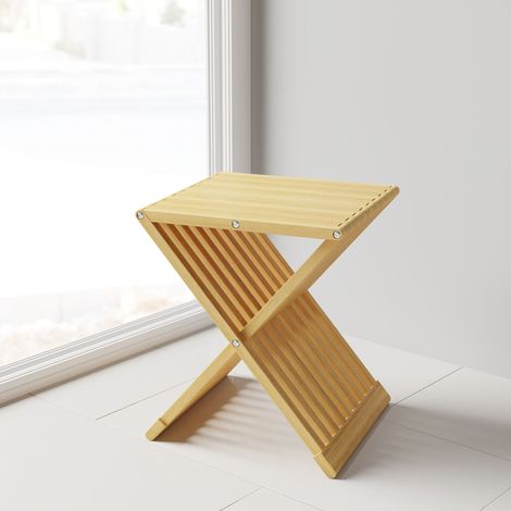 Schulte Badhocker aus Bambus, klappbar – Traglast 130 kg, Sitzhöhe 44 cm, Breite 39 cm