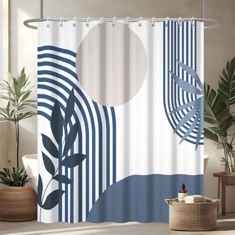 Rideau Douche Bleu, Rideau de Douche Anti Moisissure 180x200cm Gris Boheme Feuilles Bleu Marine Abstrait Rideaux de Baignoire Imperméable Tissu Lavable Rideaux Salle de Bain avec 12 Crochets (1/5)