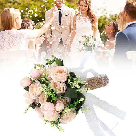Bouquet de roses artificielles fraîches et délicates de style européen, décoration intérieure, fleurs artificielles, accessoires de photographie de mariage, bouquet de mariée, couleur champagne (1/5)