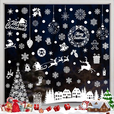 Stickers Noël Fenêtre Réutilisables En PVC Avec Flocons Et Arbres Pour Décoration Festive De Maison Électrostatique Facile À Poser (1/4)