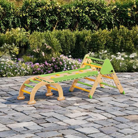 Triangle d'escalade enfants 8-en-1 en bois de peuplier vert (1/5)