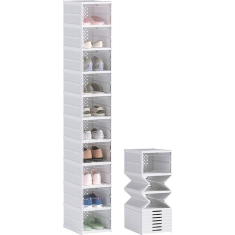Étagère et meuble à chaussures à 10 niveaux, modèle pliable en plastique blanc. Sa paroi arrière est conçue avec une ventilation optimale (1/5)