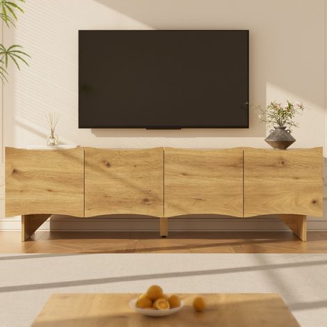 Meuble TV 155 cm - Motif Ondulé, 4 Portes de Rangement - Design Moderne en Imitation Bois (1/5)
