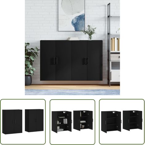 The Living Store Wandschränke 2 Stk. Schwarz 69,5x34x90 cm - Schwarze Möbel - Wandhängender Schrank - Regal Schwarz - Sideboard Schwarz - Aufbewahrungsschrank (1/5)