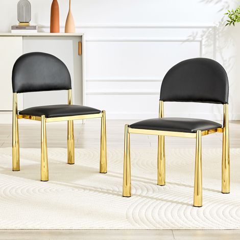 2 sillas de comedor negras, respaldo semicircular en PU, patas metálicas DESVIAE (1/5)