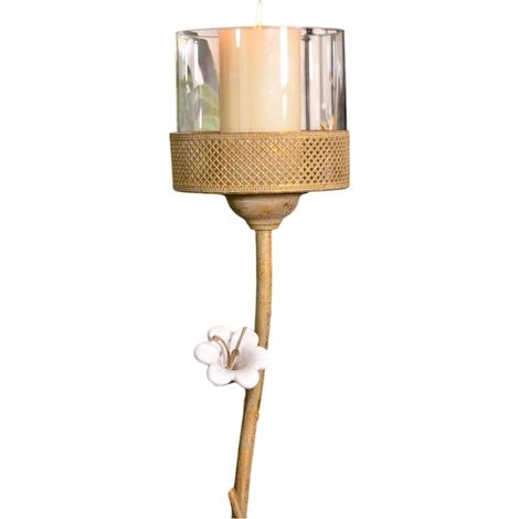 Grand chandelier doré de style rétro glamour orné de fleurs en porcelaine, 87 cm (1/5)