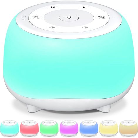 Generador de ruido blanco con luz nocturna de 7 colores, 34 sonidos relajantes, ayuda portátil para dormir para bebés, adultos y niños, 30 niveles de volumen, 4 temporizadores, brillo ajustable (blanc