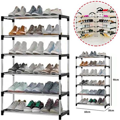 Trade Shop - SCHUHSCHRANK MEHRZWECKREGAL 6 PLATZSPARENDE REGALE STAPELBAR AUS METALL 60X30X90CM -