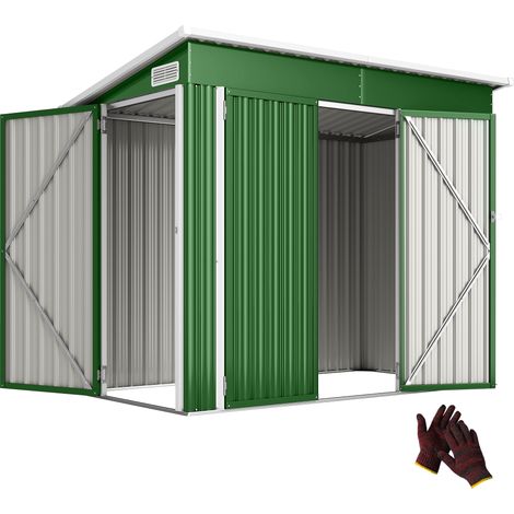 Outsunny cobertizo de jardín exterior metálico 2,7 m², 234x132x185 cm con triple puerta, cerradura y ventilación para almacenamiento de herramientas