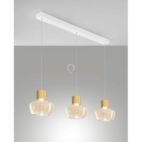KINO SOSPENSIONE 3 LUCI COGNAC A LED 3000K - 36W - 3900 lm DIMMERABILE BASE LINEARE