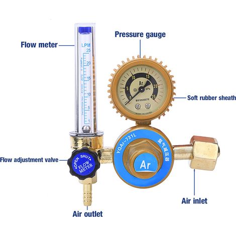 Débitmètre régulateur gaz Argon CO2 avec manomètre pour soudage MIG TIG - pièce soudeur alliage laiton mono-étage 0.15MPa 0-25MPa 1 pièce couleur aléatoire (1/5)
