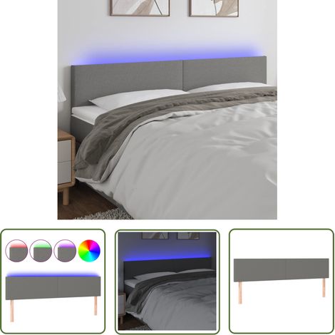 The Living Store Tête de lit à LED Gris foncé 180x5x78/88 cm Tissu - Tête De Lit Led - Têtière De Lit - Éclairage Led - Chambre À Coucher - Décoration Murale (1/5)