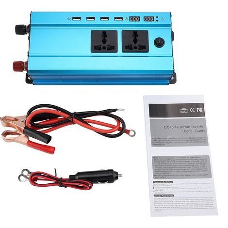 Convertisseur de puissance pour voiture avec affichage numérique LED DC 12V vers AC 220V et 4 ports USB (1000W) (1/5)