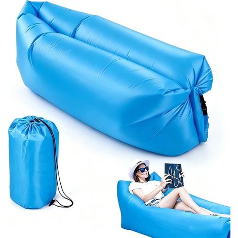 Fauteuil gonflable portable - 150 x 70 x 50 cm - Bleu - Canapé de plage pliable - Conception étanche (1/5)