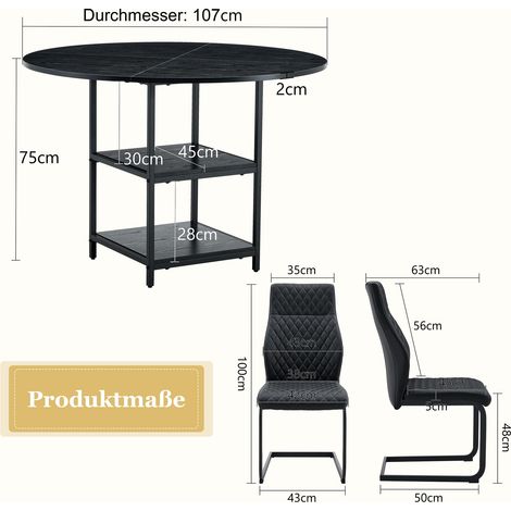 Conjunto de comedor redondo 5 piezas 107 cm negro MDF y metal HOMVRA (1/5)