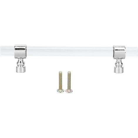 Poignée de tiroir en acrylique cristal transparent, facile à installer, pour meubles et armoires, espacement des trous 128 mm, finition argent brillant B01277S