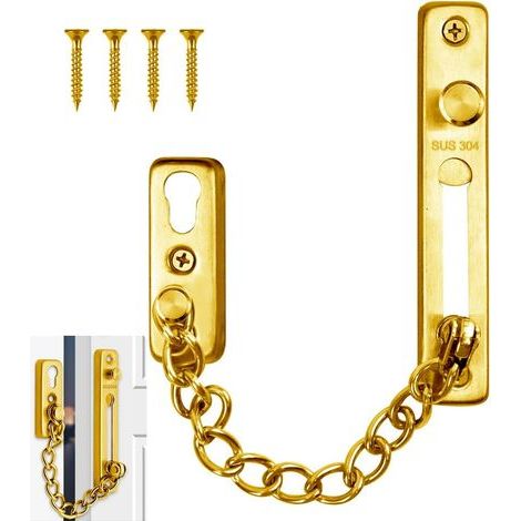 1 - Chaîne De Sécurité - Serrure De Porte - Acier Inoxydable 304 Anti-effraction Pour Appartement Et Hôtel Doré 16,3cm (1/5)