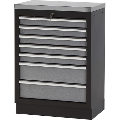 Armario base de 7 cajones con encimera de acero inoxidable y cerradura ALYCO